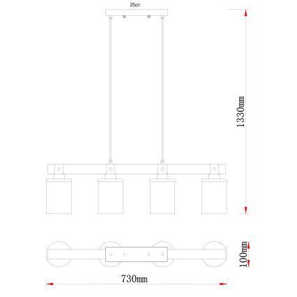 Brilagi - Lámpara colgante con cable VISTA 4xE27/60W/230V roble