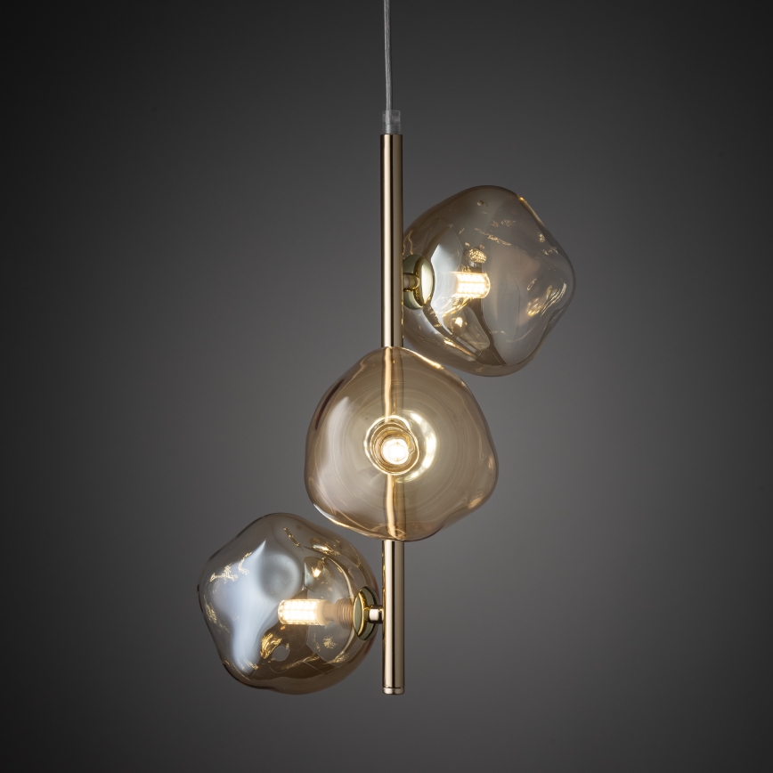 Brilagi - Lámpara colgante con cable VULCANO 3xG9/8W/230V dorada/beige ahumada