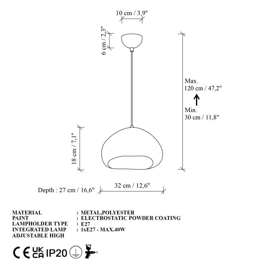Brilagi - Lámpara colgante con cable WABI SABI 1xE27/40W/230V Ø 32 cm blanca