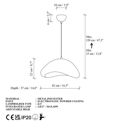 Brilagi - Lámpara colgante con cable WABI SABI 1xE27/40W/230V Ø 42 cm blanca