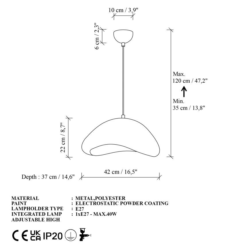Brilagi - Lámpara colgante con cable WABI SABI 1xE27/40W/230V Ø 42 cm blanca