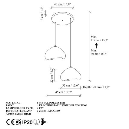 Brilagi - Lámpara colgante con cable WABI SABI 2xE27/40W/230V Ø 45 cm blanca