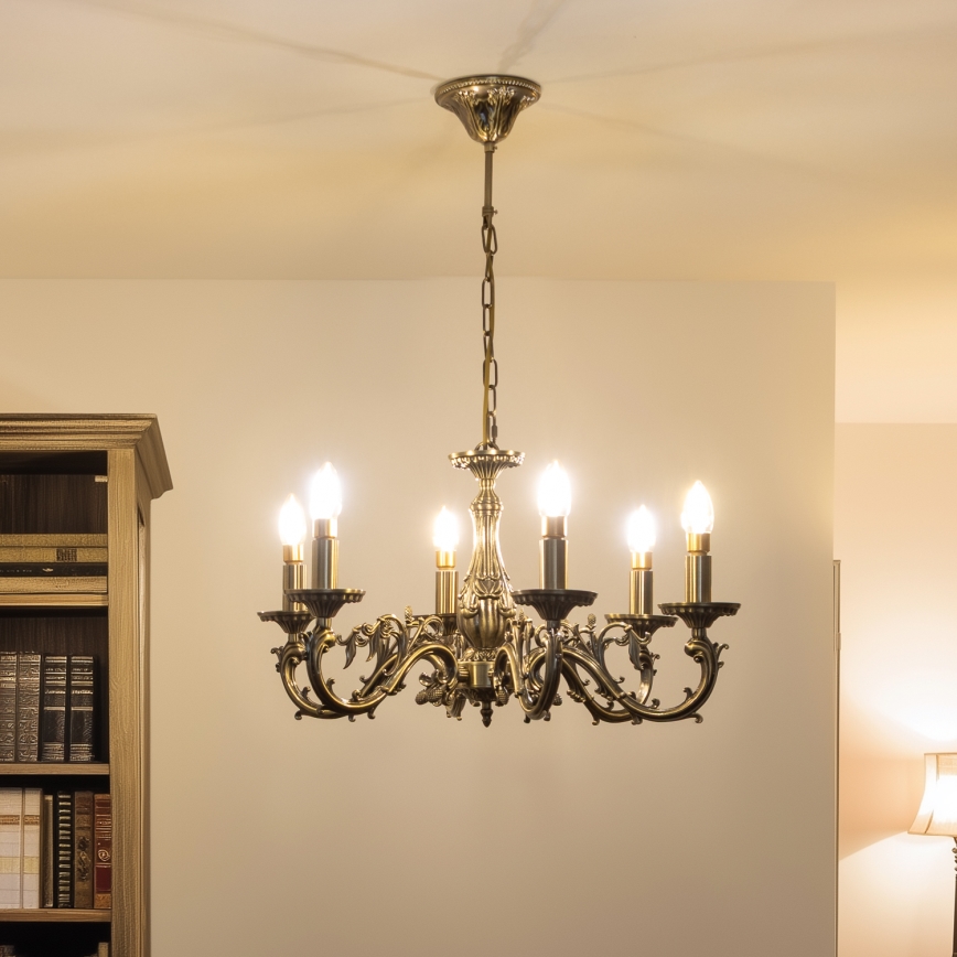 Brilagi - Lámpara colgante con cadena CLASSIC 6xE14/60W/230V latón