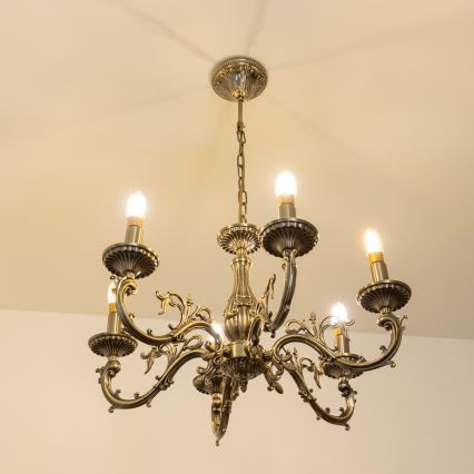 Brilagi - Lámpara colgante con cadena CLASSIC 6xE14/60W/230V latón