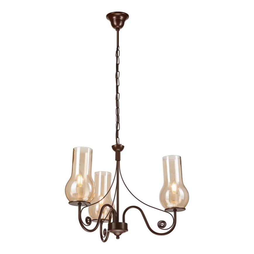 Brilagi - Lámpara colgante con cadena COTTAGE 3xE14/40W/230V marrón
