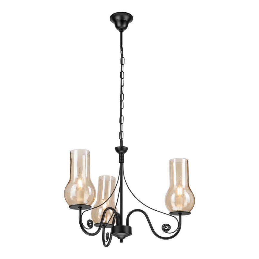 Brilagi - Lámpara colgante con cadena COTTAGE 3xE14/40W/230V negro/marrón