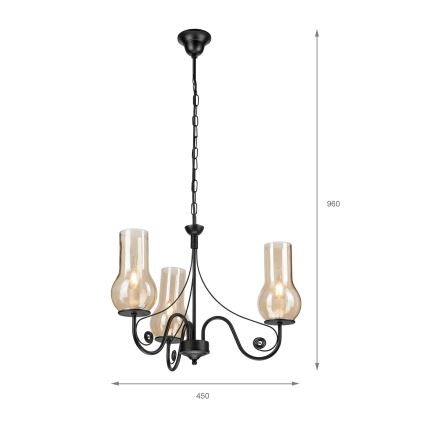 Brilagi - Lámpara colgante con cadena COTTAGE 3xE14/40W/230V negro/marrón