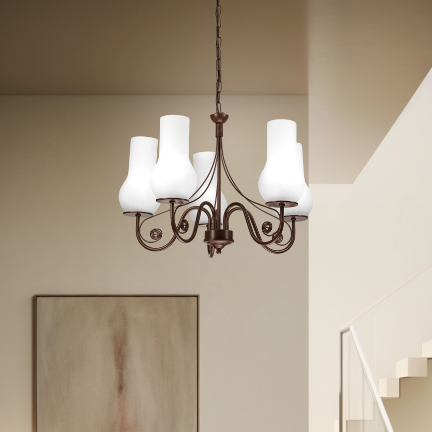 Brilagi - Lámpara colgante con cadena COTTAGE 5xE14/40W/230V marrón/blanco
