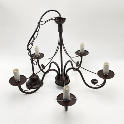 Brilagi - Lámpara colgante con cadena COTTAGE 5xE14/40W/230V marrón/blanco