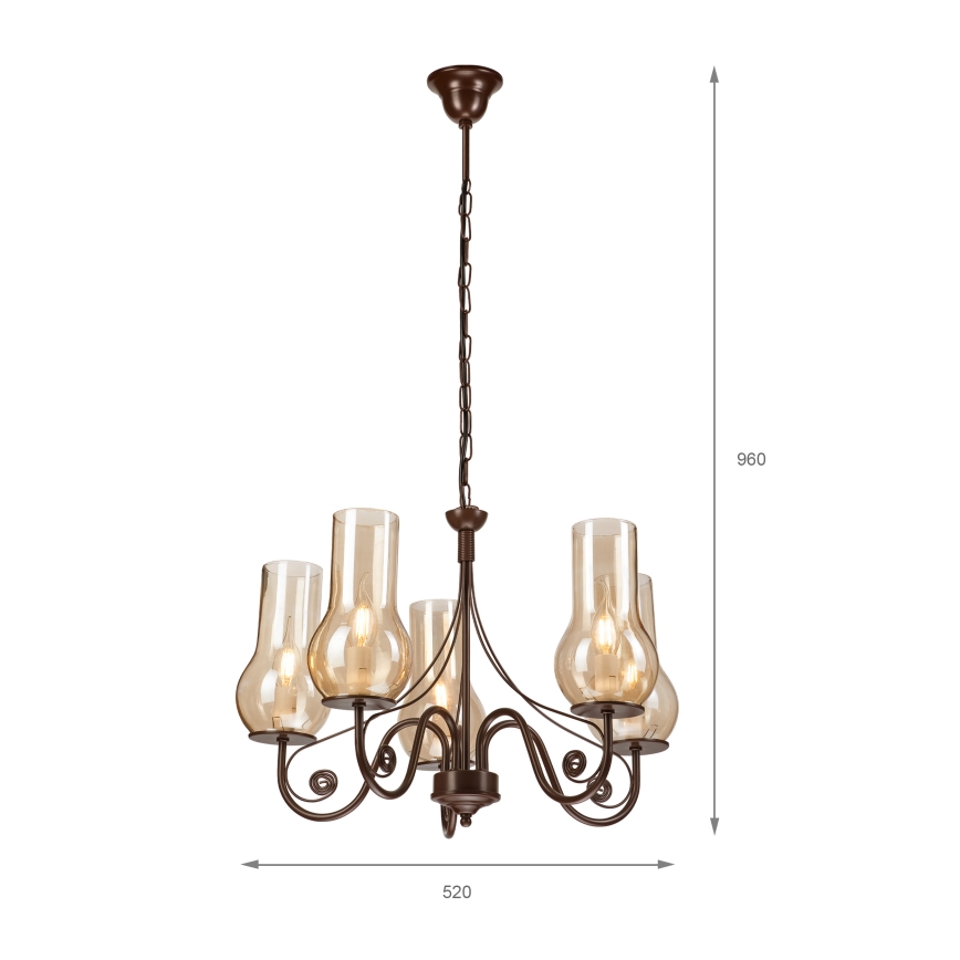 Brilagi - Lámpara colgante con cadena COTTAGE 5xE14/40W/230V marrón