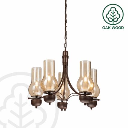 Brilagi - Lámpara colgante con cadena COTTAGE 5xE14/40W/230V roble/marrón