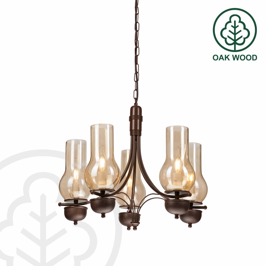 Brilagi - Lámpara colgante con cadena COTTAGE 5xE14/40W/230V roble/marrón