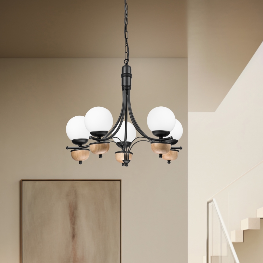 Brilagi - Lámpara colgante con cadena COTTAGE 5xG9/40W/230V haya/blanco