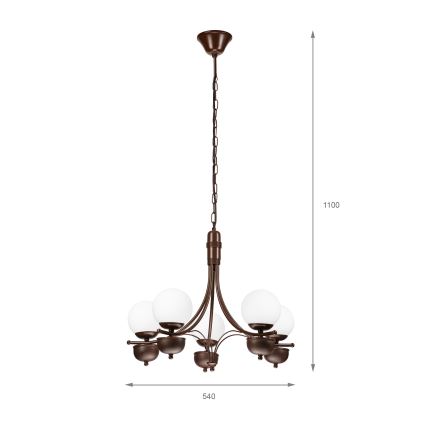 Brilagi - Lámpara colgante con cadena COTTAGE 5xG9/40W/230V roble/blanco