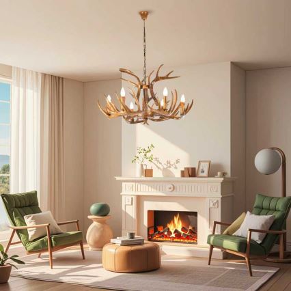 Brilagi - Lámpara colgante con cadena DEER 6xE14/10W/230V Ø 80 cm, diseño de cornamenta