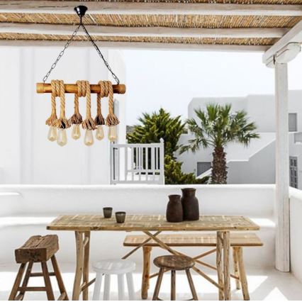 Brilagi - Lámpara colgante con cadena KOS 6xE27/60W/230V haya
