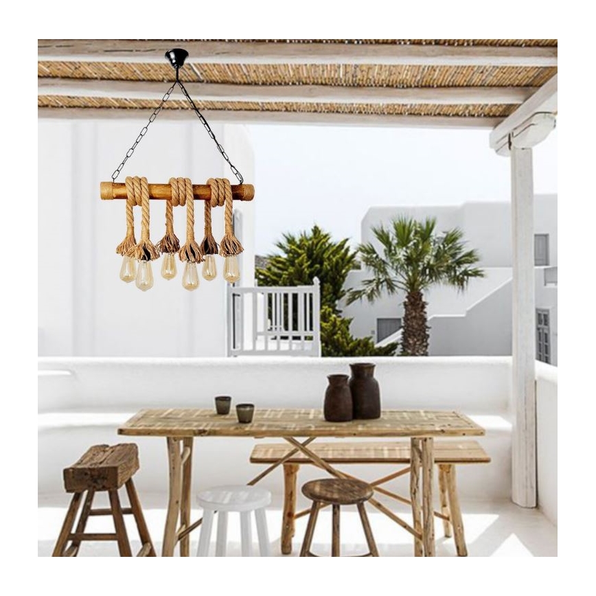 Brilagi - Lámpara colgante con cadena KOS 6xE27/60W/230V haya