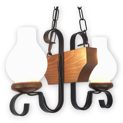 Brilagi - Lámpara colgante con cadena QUEEN 2xE14/40W/230V haya/nogal