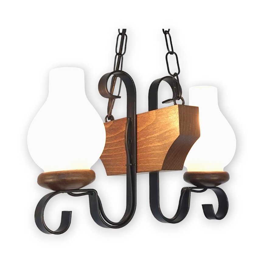 Brilagi - Lámpara colgante con cadena QUEEN 2xE14/40W/230V haya/nogal