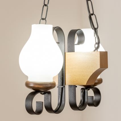 Brilagi - Lámpara colgante con cadena QUEEN 2xE14/40W/230V haya/nogal