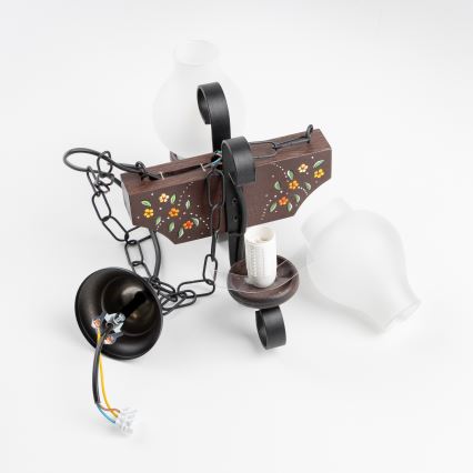 Brilagi - Lámpara colgante con cadena QUEEN 2xE14/40W/230V haya/wengué