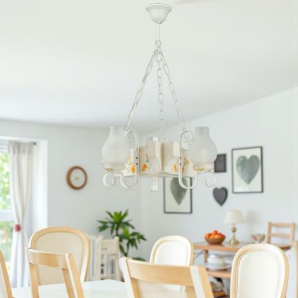 Brilagi - Lámpara colgante con cadena QUEEN 3xE14/40W/230V haya/crema