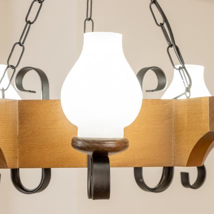 Brilagi - Lámpara colgante con cadena QUEEN 3xE14/40W/230V haya/nogal