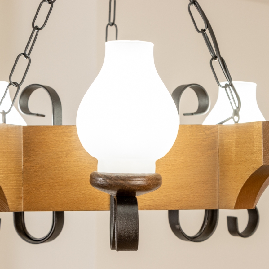 Brilagi - Lámpara colgante con cadena QUEEN 3xE14/40W/230V haya/nogal