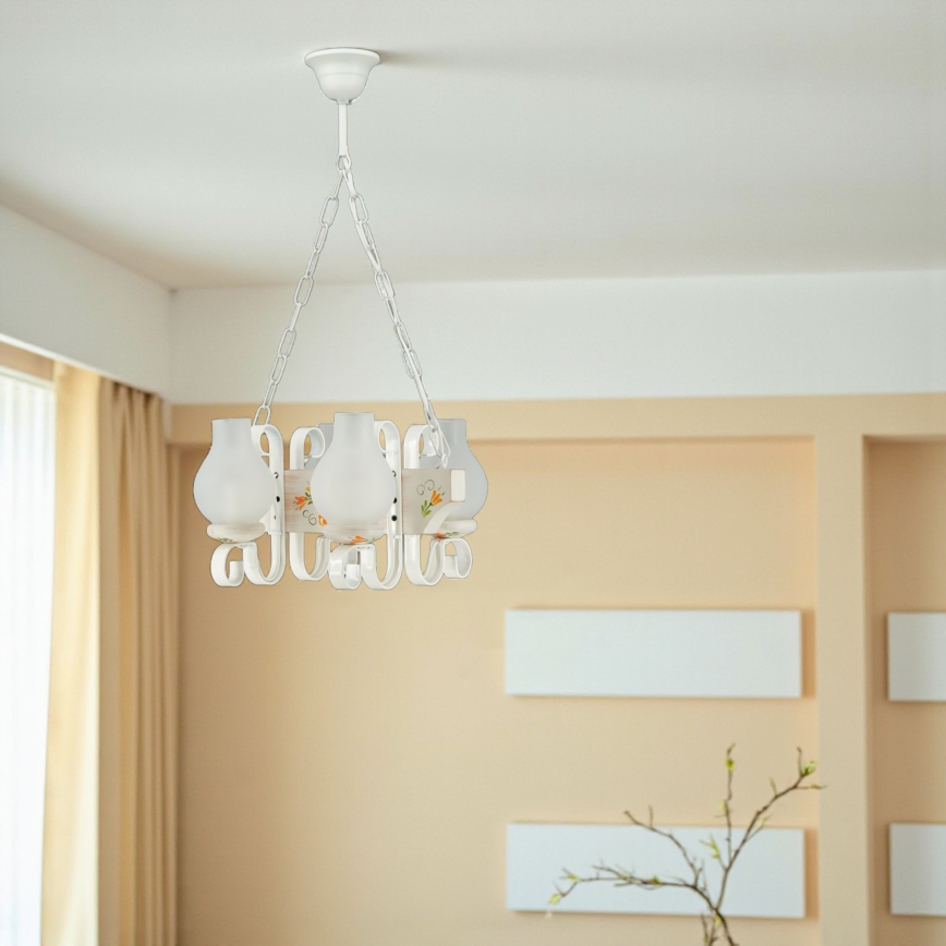 Brilagi - Lámpara colgante con cadena QUEEN 4xE14/40W/230V haya/crema