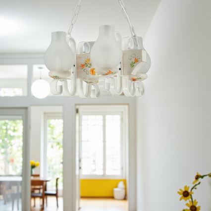 Brilagi - Lámpara colgante con cadena QUEEN 4xE14/40W/230V haya/crema