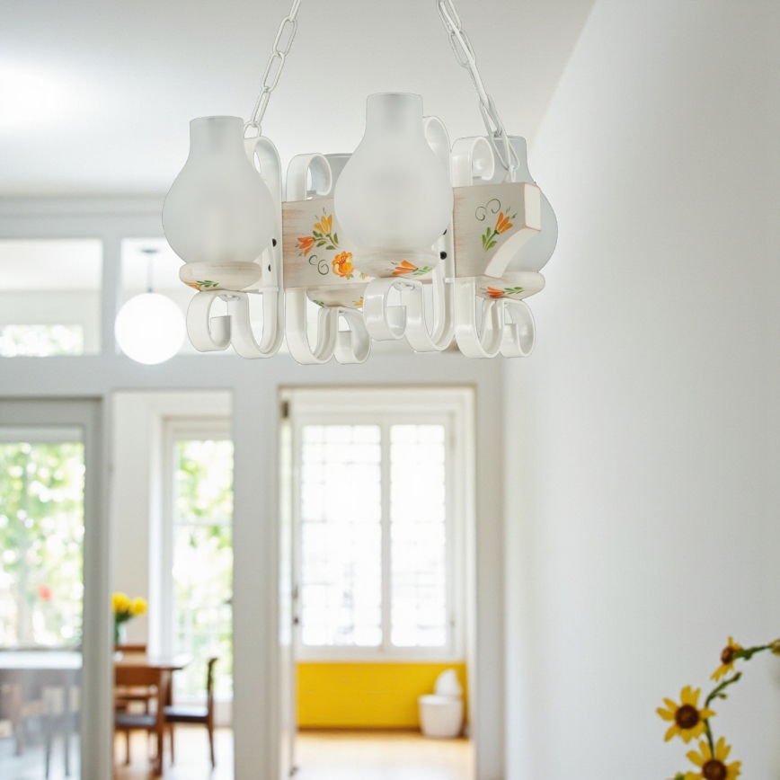 Brilagi - Lámpara colgante con cadena QUEEN 4xE14/40W/230V haya/crema