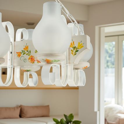 Brilagi - Lámpara colgante con cadena QUEEN 4xE14/40W/230V haya/crema