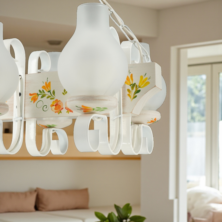 Brilagi - Lámpara colgante con cadena QUEEN 4xE14/40W/230V haya/crema