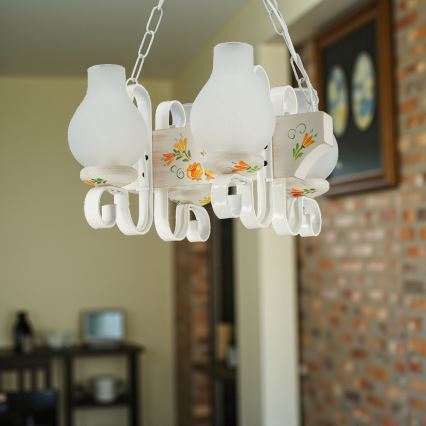 Brilagi - Lámpara colgante con cadena QUEEN 4xE14/40W/230V haya/crema