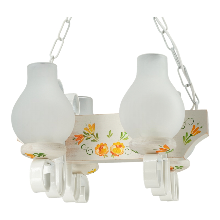 Brilagi - Lámpara colgante con cadena QUEEN 4xE14/40W/230V haya/crema