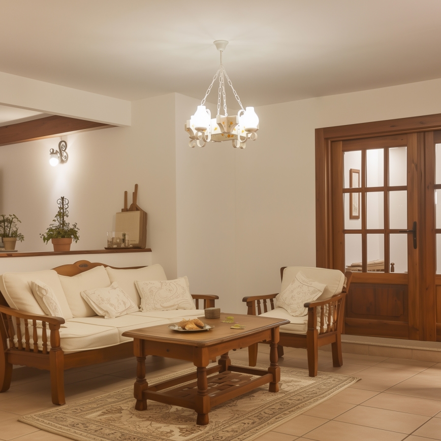 Brilagi - Lámpara colgante con cadena QUEEN 4xE14/40W/230V haya/crema