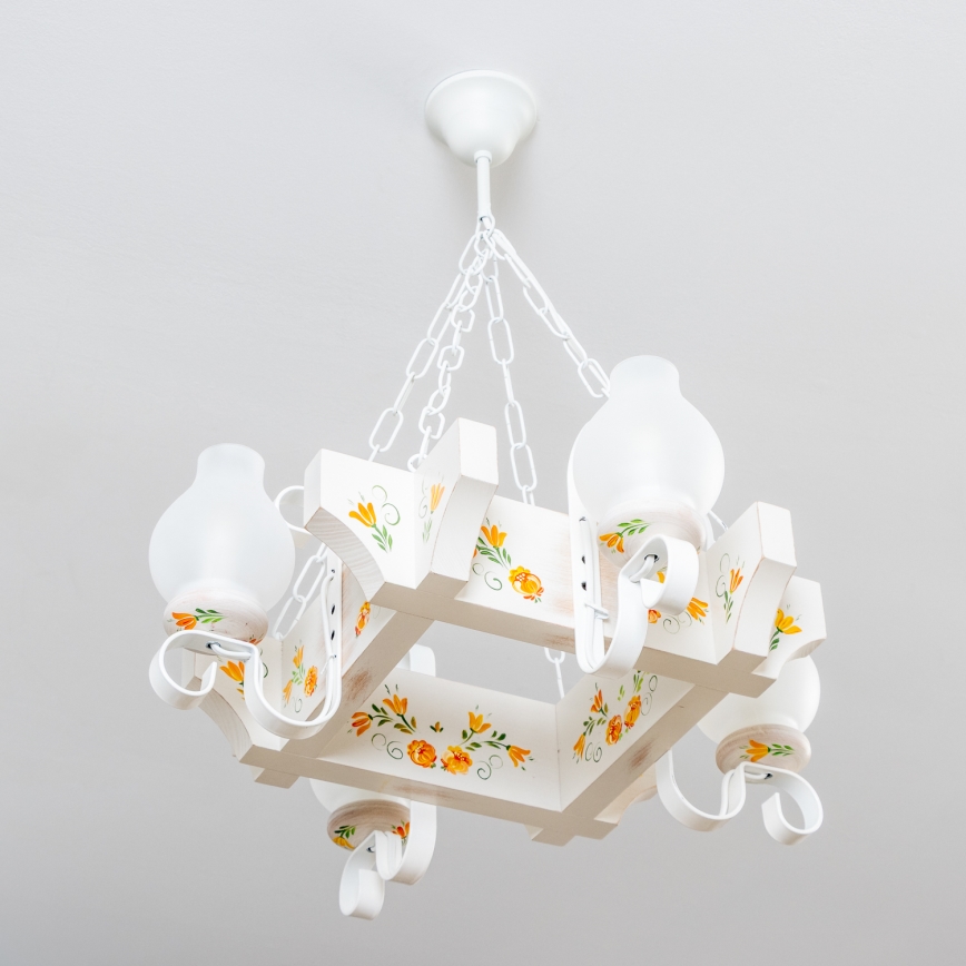 Brilagi - Lámpara colgante con cadena QUEEN 4xE14/40W/230V haya/crema