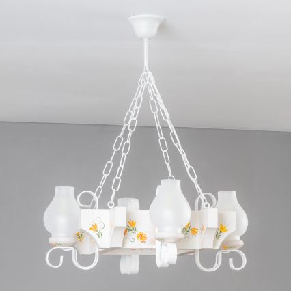 Brilagi - Lámpara colgante con cadena QUEEN 4xE14/40W/230V haya/crema