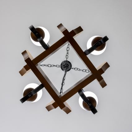 Brilagi - Lámpara colgante con cadena QUEEN 4xE14/40W/230V haya/nogal