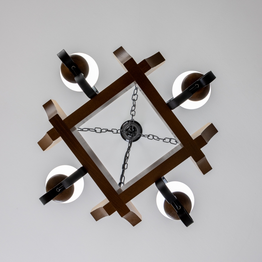 Brilagi - Lámpara colgante con cadena QUEEN 4xE14/40W/230V haya/nogal