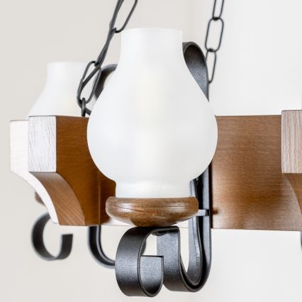 Brilagi - Lámpara colgante con cadena QUEEN 4xE14/40W/230V haya/nogal