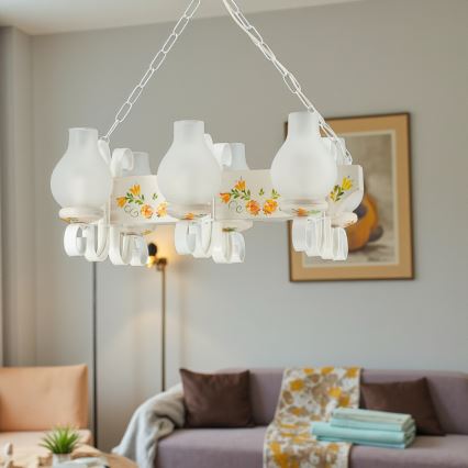 Brilagi - Lámpara colgante con cadena QUEEN 6xE14/40W/230V haya/crema