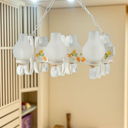 Brilagi - Lámpara colgante con cadena QUEEN 6xE14/40W/230V haya/crema