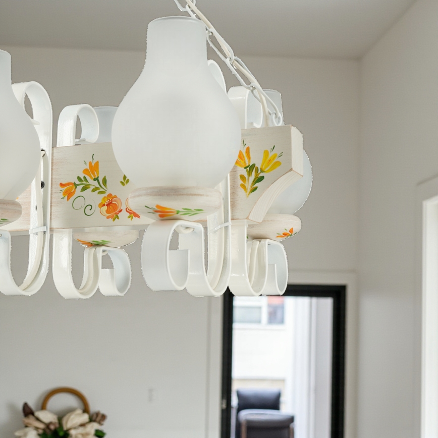 Brilagi - Lámpara colgante con cadena QUEEN 6xE14/40W/230V haya/crema