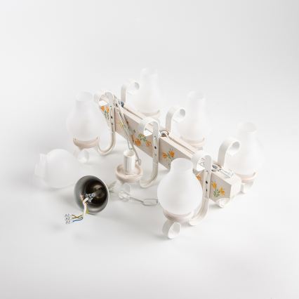 Brilagi - Lámpara colgante con cadena QUEEN 6xE14/40W/230V haya/crema