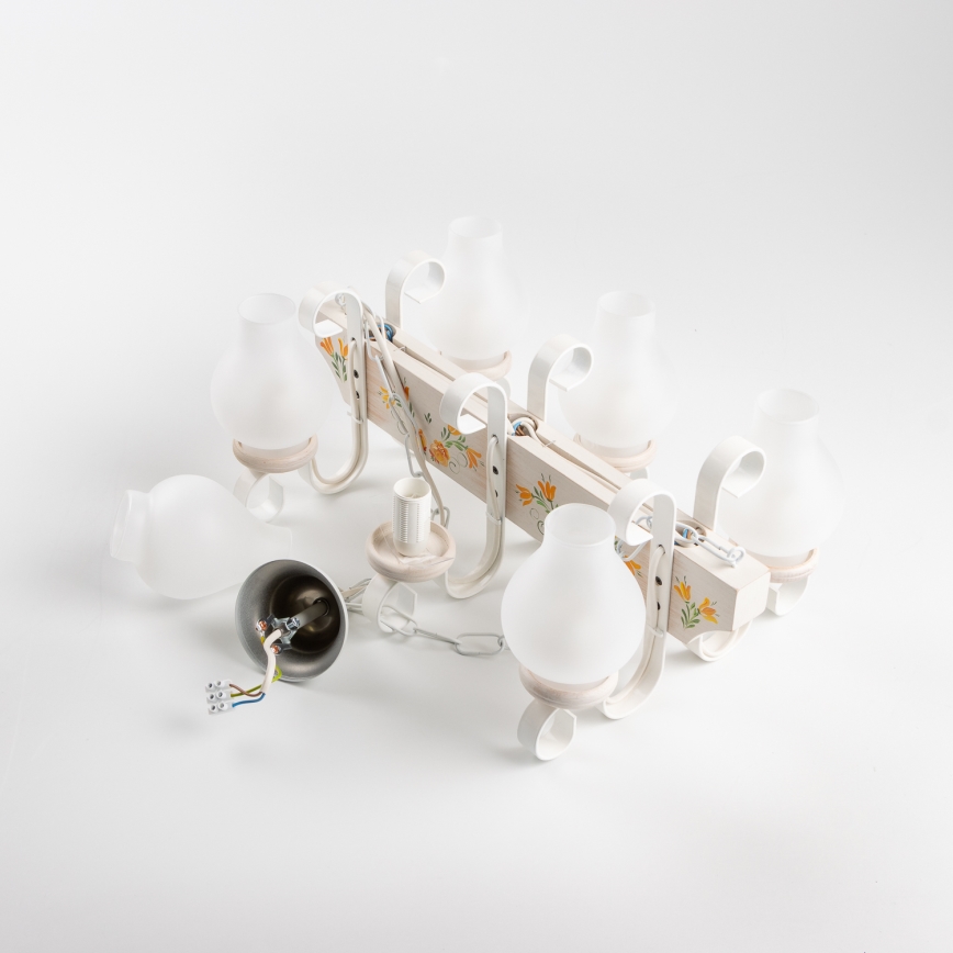 Brilagi - Lámpara colgante con cadena QUEEN 6xE14/40W/230V haya/crema