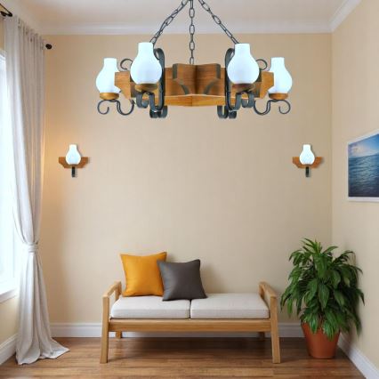 Brilagi - Lámpara colgante con cadena QUEEN 6xE14/40W/230V haya