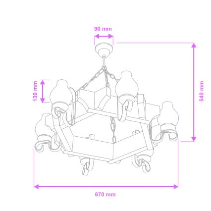Brilagi - Lámpara colgante con cadena QUEEN 6xE14/40W/230V haya
