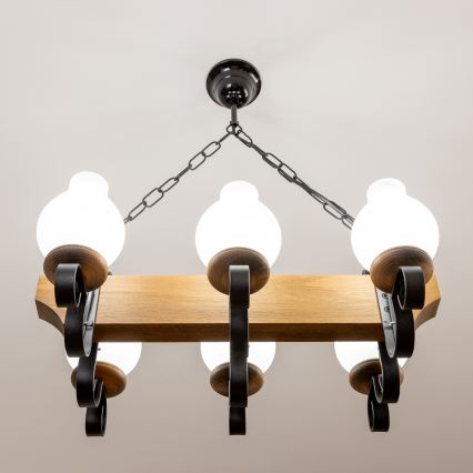 Brilagi - Lámpara colgante con cadena QUEEN 6xE14/40W/230V haya