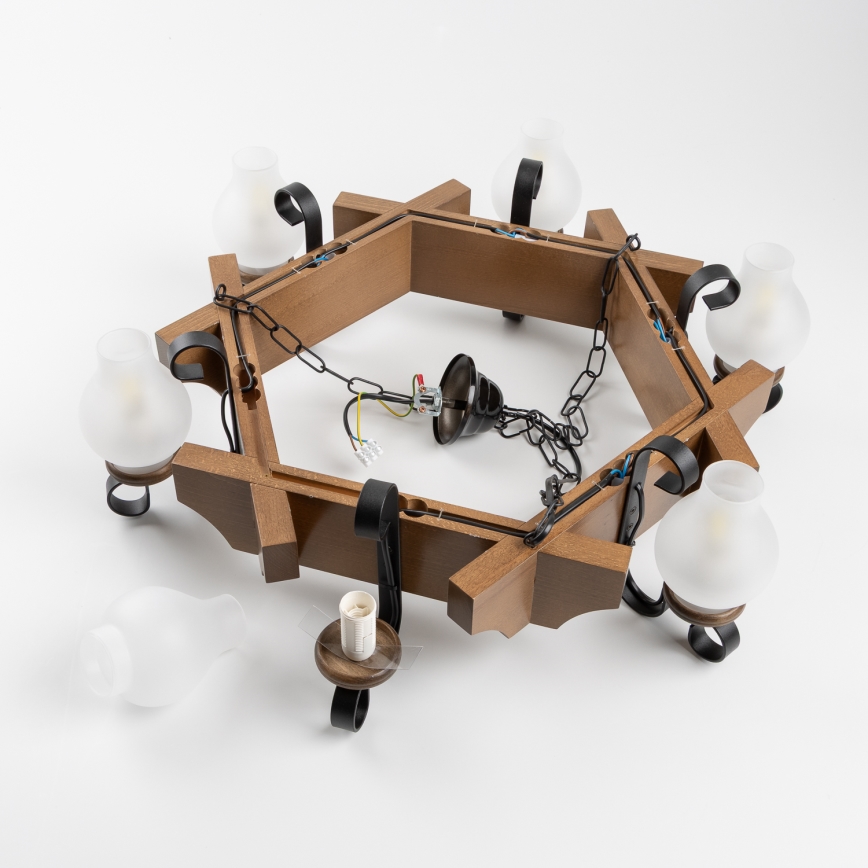 Brilagi - Lámpara colgante con cadena QUEEN 6xE14/40W/230V haya/nogal